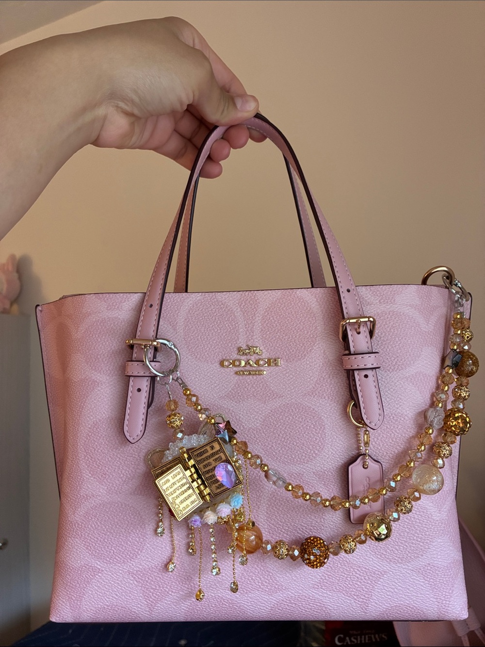 Gold Beaded Novelty Bible Charm Bag Chain